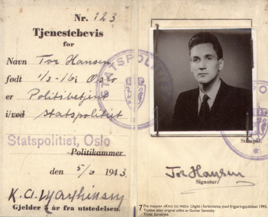 ID-kort for ett av Gunnar Sønstebys mange alias under 2. verdenskrig